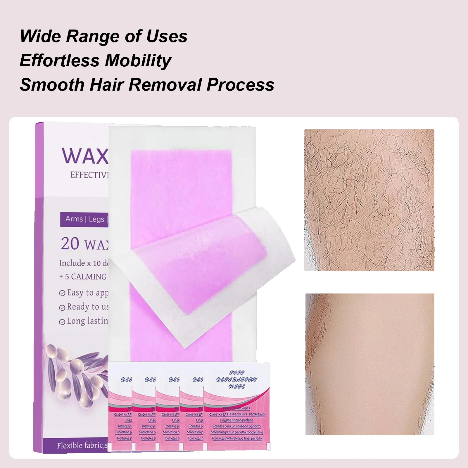 20pcs Professional Hair Removal Wax Strips  Facial Wax Strips Waxing Wipe Sticker Depilatory Wax Strips Hair Removal Wax Paper