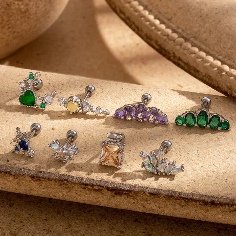 1 pz 0.8mm in acciaio inox Piercing all'orecchio Stud viola CZ cartilagine Helix Conch vite indietro orecchino per donna