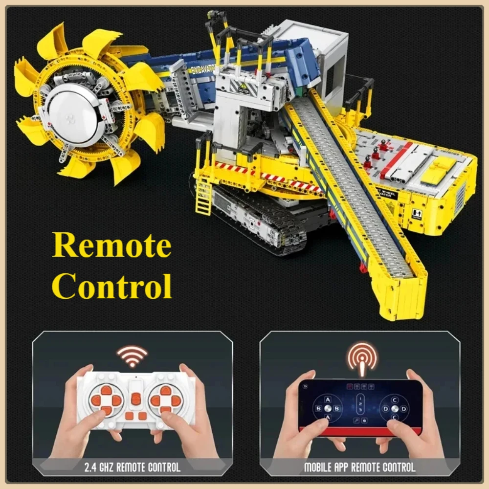 Excavadora con rueda de cubo, bloques de construcción, unidad de potencia, ingeniería, ciudad, excavadora, modelo de ladrillos, montaje de regalos de cumpleaños, juguetes para chico