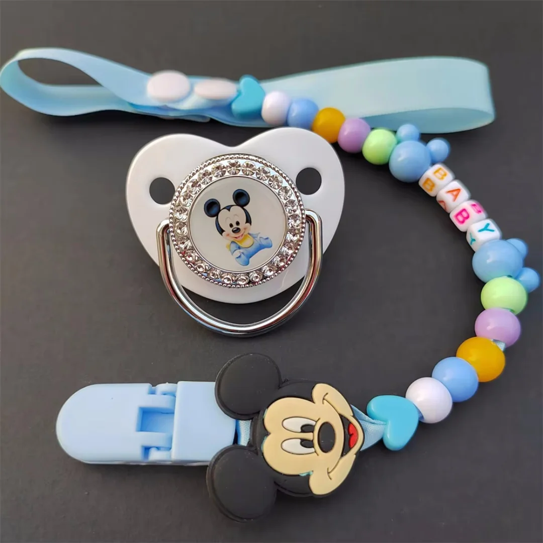 Little Mickey Cartoon Print Shiny baby pacifier Clip chain Baby newborn pacifier brand print Soothing Baby shower gift 0-24M