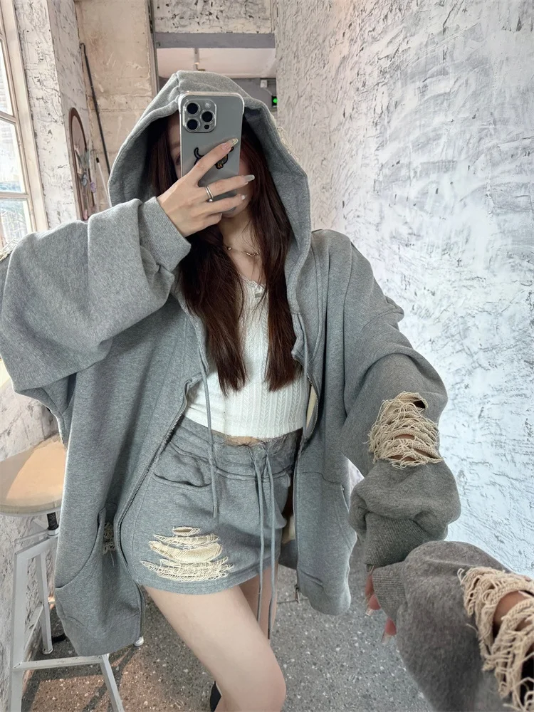 Nofat Spicy Girl Lazy Rebel Heavyweight Loose Cardigan Sweatshirt Set Women's Wrap Hip Skirt Two-Piece Set Casual Fashion image 2
