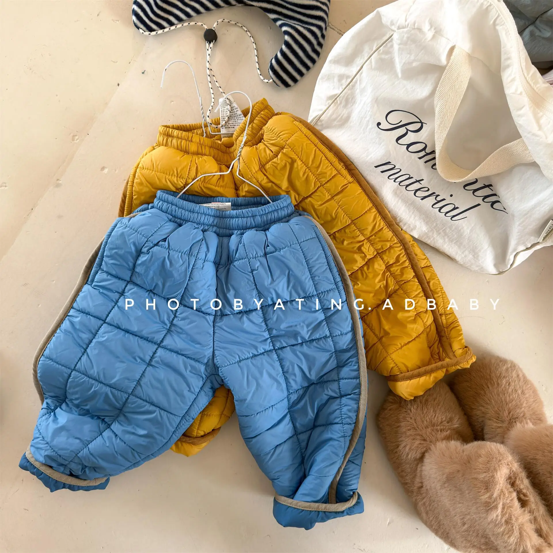 2026 Winter New Children Quilted Trousers Boys Girls Plus Velvet Thick Casual Pants Baby Warm Cotton Padded Pants Kids Clothes