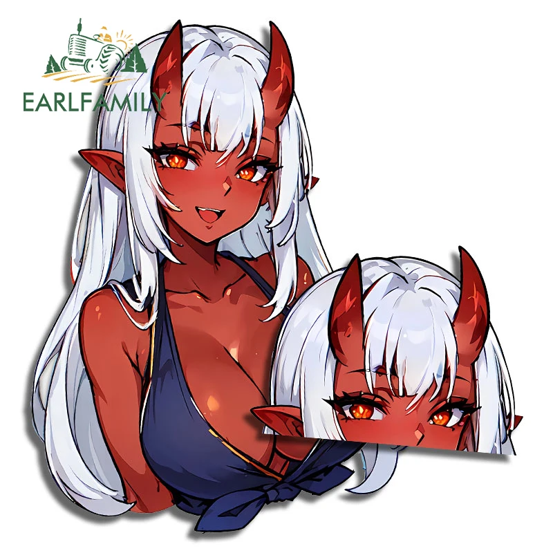 

EARLFAMILY 13 см для дьявольской девушки, сексуальная искусственная наклейка на лобовое стекло, креативная наклейка NSFW, виниловые солнцезащитные автомобильные аксессуары