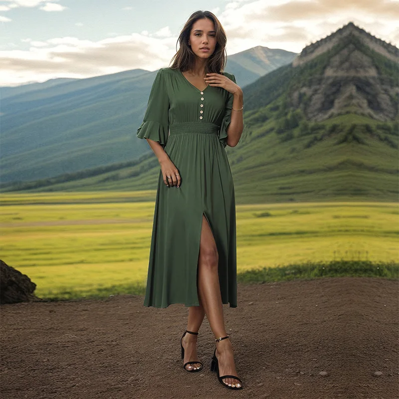 

Women Clothing Female Dress Green Chic and Elegant Streetwear Y2k Sexy Night Club Midi Casual Party Women Dresses