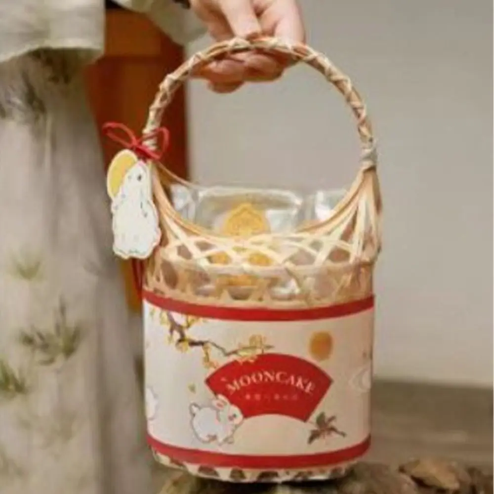 Portable Bamboo Woven Gift Packaging Box Retro Handmade Hand-held Basket Natural Creative Storage Box Zongzi