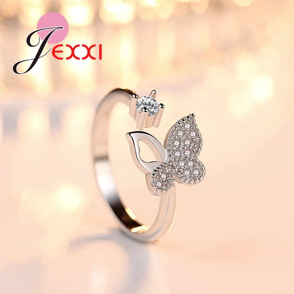 Real 925 Sterling Silver Insect Butterfly Opening Rings Adjustable Size Wedding Rings Finger For Women Jewelry Big Promotion