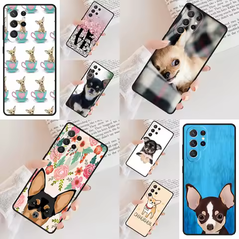 Cute Chihuahua Puppy Dog Phone Case For Samsung Galaxy S24 S23 S22 S21 Ultra S10 Note 10 Pro S20 Plus FE S9 S8 Cover