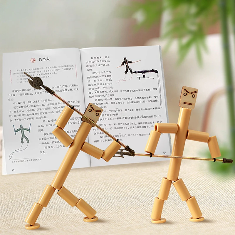 DIY Small Bamboo Man Two Player Battle Fun Interactive Party Games Educational Toy Desktop Thread Puppet Games Competition