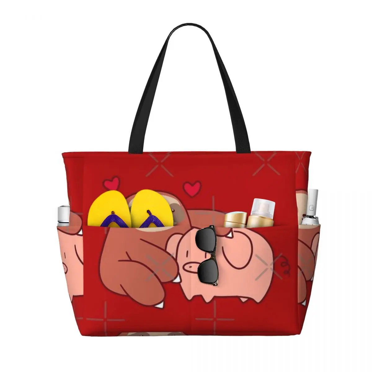 Borsa da viaggio da spiaggia Sloth Loves Pig, borsa tote per le vacanze, grande capacità, regalo di compleanno, modello multi-stile