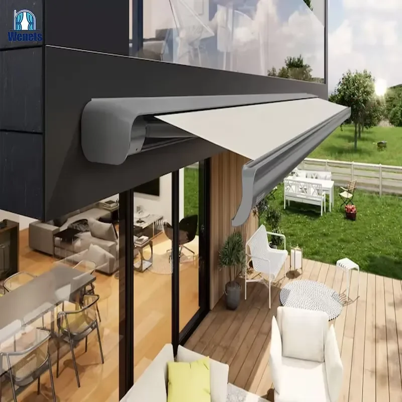 for Remote Controlled Retractable Awning Outdoor Full Cassette Canopy Folding Arm with Led Lights
