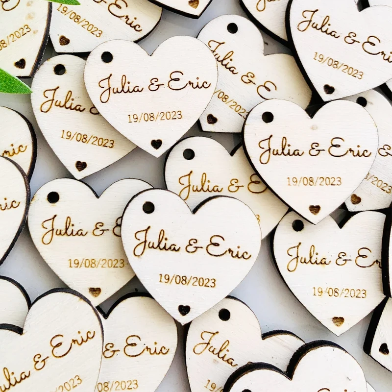

30/50/100 Personalized Wedding Favor Tags with Name Date, Custom Wooden Tags with Holes, Wooden Gift Tags, Wooden Key Tags