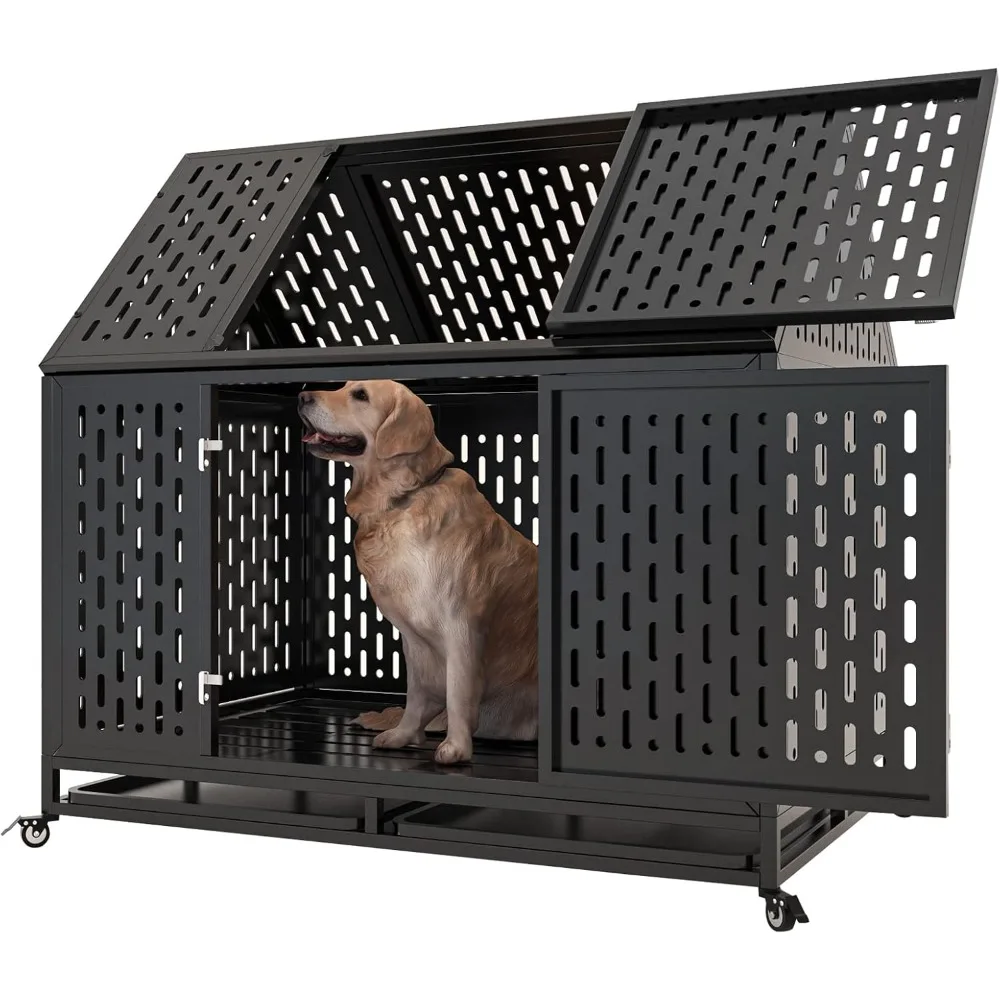 

Heavy Duty Dog Crate with Locking Latch, Large Kennel with Pointed Roof, Indestructible and Escape-Proof Pet Cage