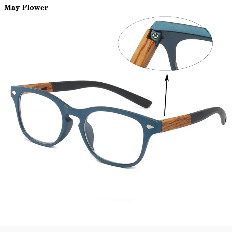 Mai Blume Platz Retro Vintage Holz Lesebrille Männer Dioptrische Gläser Frauen Gläser Für Anblick Plus Holzmaserung + 1,5 + 2 + 3,5 + 4