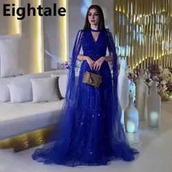 Royal Blue A Line Shinning V Neck Evening Dresses For Wedding Party Long Luxury 2022 Sequined Formal Prom Dress Dubai Party Gown