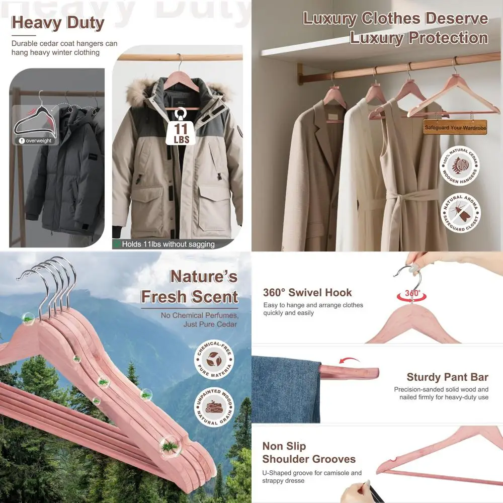 

Set of 30 Premium Cedar Wood Hangers with Swivel Hooks, U-Shaped Notches, and Non-Slip Bars for Hanging Clothes