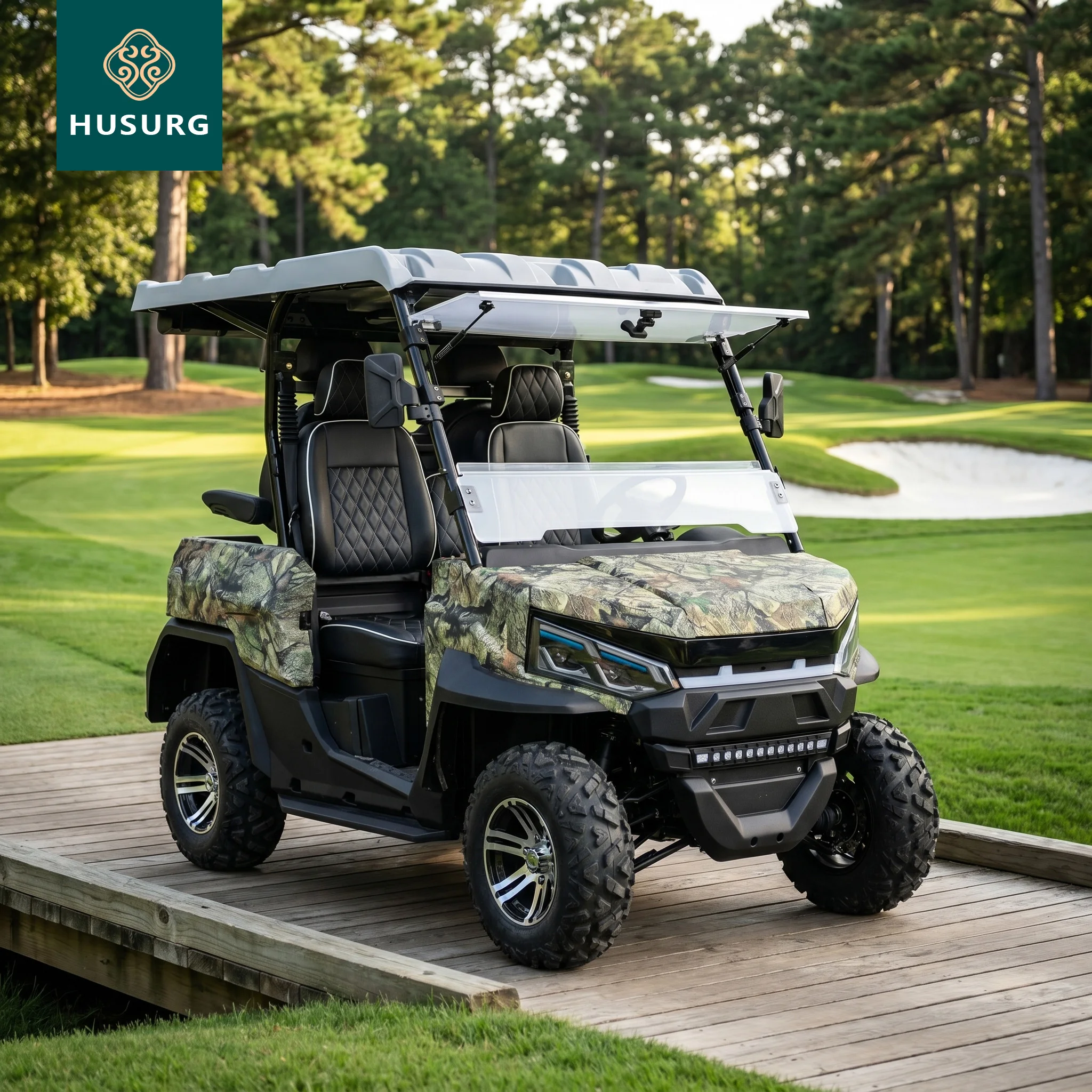 Electric 2 Seater Golf Cart With Cargo Boxes 4 Wheel Drive 4X4 Off Road Lifted Chassis High Ground Clearance For Rough Terrain
