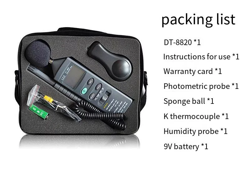 الرقمية متعددة الوظائف البيئية تستر البلاستيك الضوضاء الضوئية النسبية درجة الحرارة مقياس الرطوبة ضوء مستوى الصوت OEM