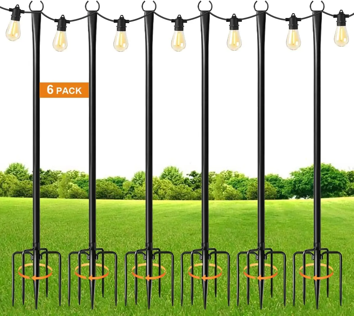 

6 Pack 9FT Outdoor String Light Poles with Fork, Metal Stand for Patio Garden Backyard Camping