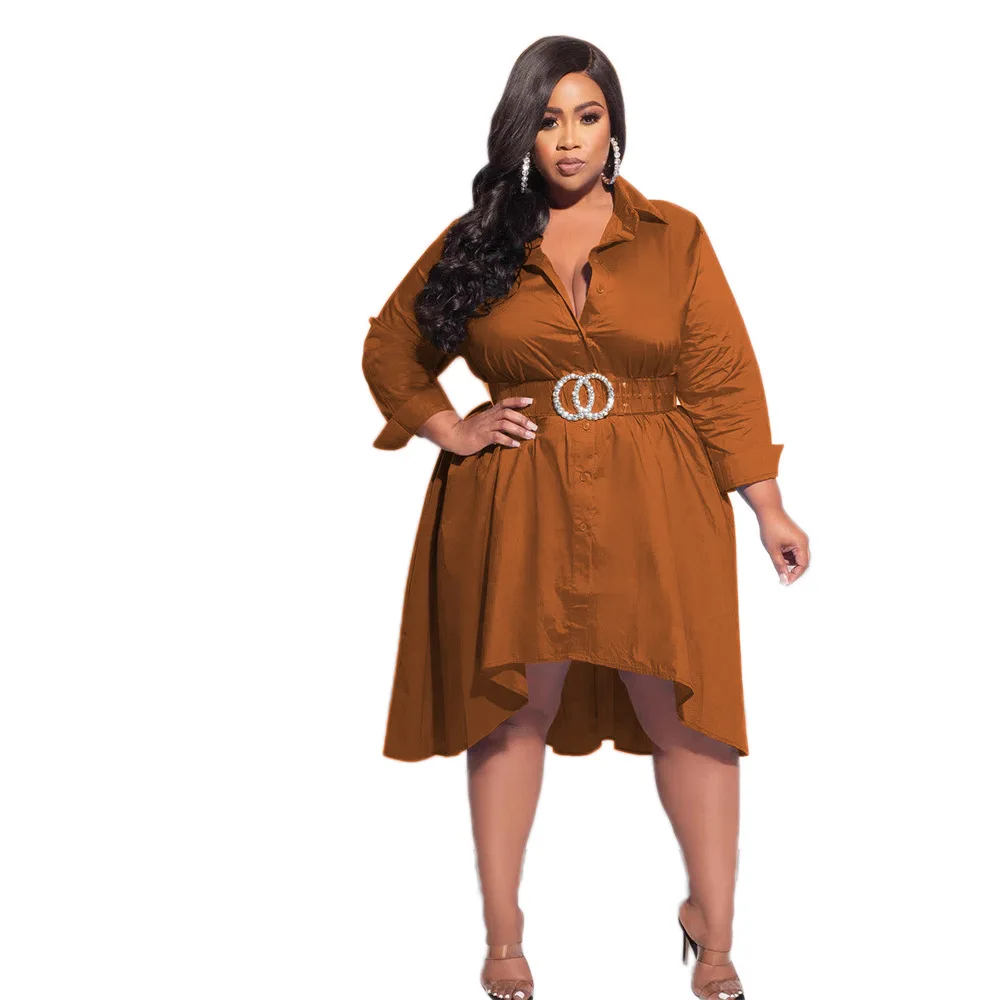 Wsfec L-4XL Plus Size Women Clothing Solid Color Long Sleeve Irregular Loose elegant Sexy Long Dresses Female Outfits Wholesale