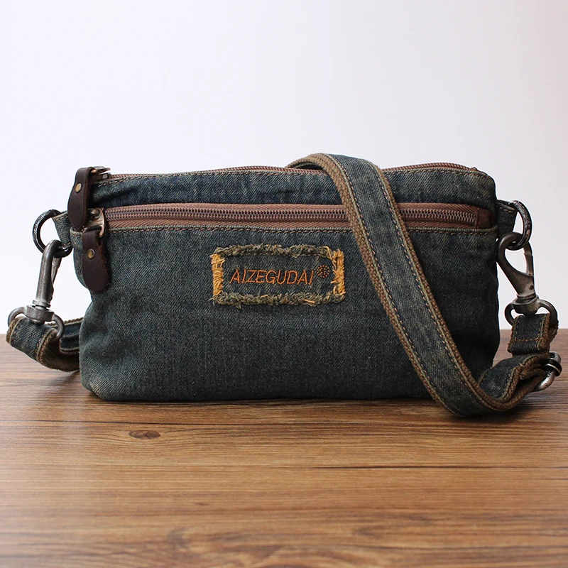 Retro Casual Denim Shoulder Crossbody Bag for Women Zipper Closure Multifunctional Soft Handbag Fashionable Trendy Small Size
