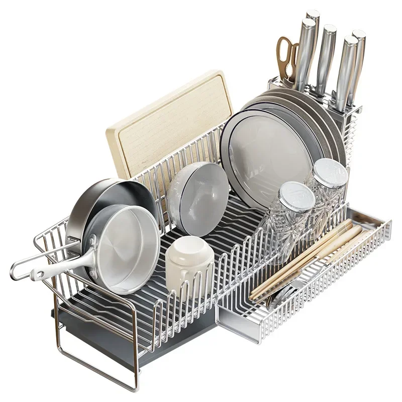 

Kitchen Sink 304 Stainless Steel Drainage Rack Bowl Water Cup Rack Side Dishes Tableware Storage Rack Tabletop Storage Holder