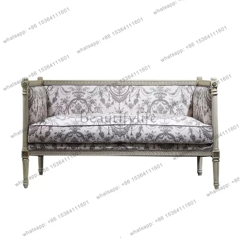 French retro solid wood sofa American simple fabric soft bag sofa European style