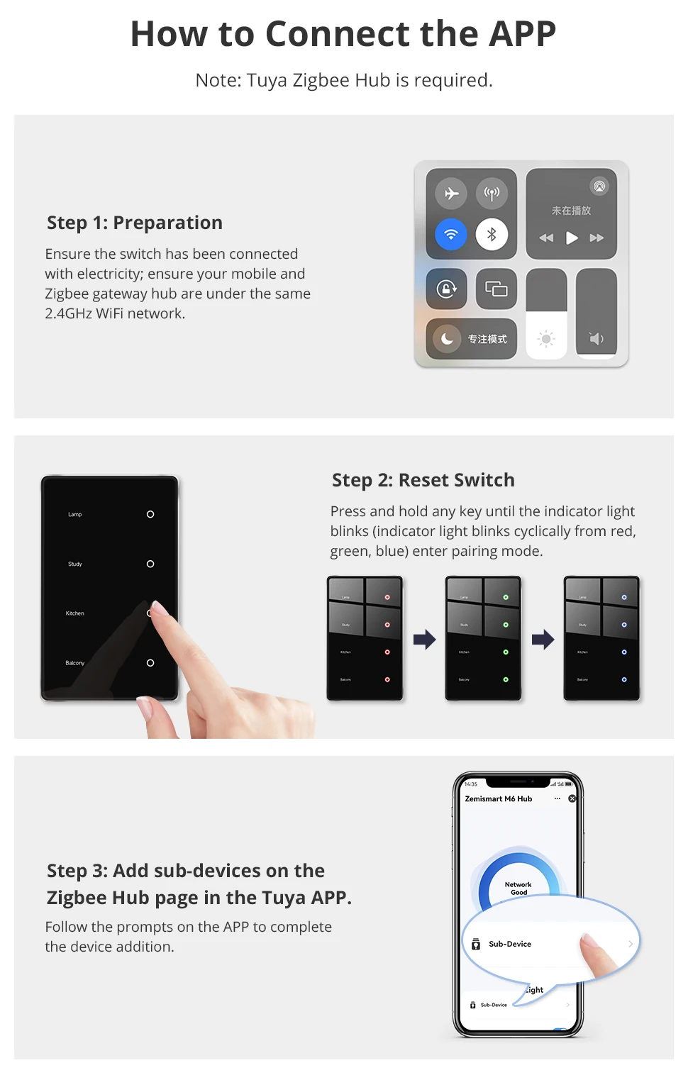 Zemismart Zigbee DIY Namensschalter US Black Touch Panel Smart Display Bildschirm Lichtschalter Funktioniert mit der Tuya Smart Life App – Detail 16