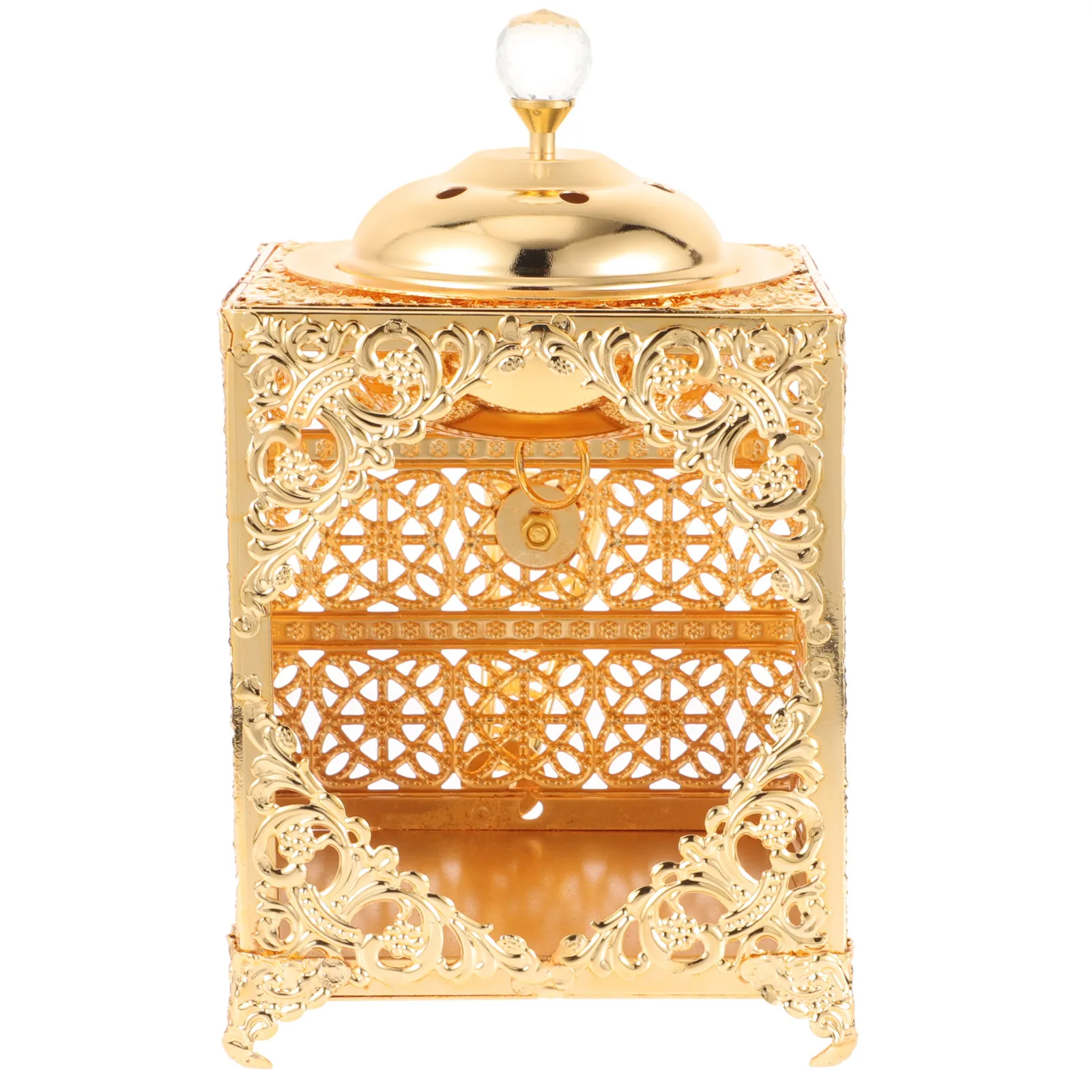 

Golden Incense Burner Censer Holder Metal Alloy Decorative Vintage Hollow Out Yoga Room Aromatherapy Buddist Teahouse