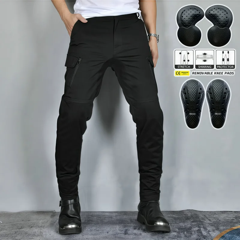 

Новые мотоциклетные черные мужские джинсы, обновленная удлинительная защита, съемные гоночные дорожные брюки, четыре сезона, повседневные модные брюки