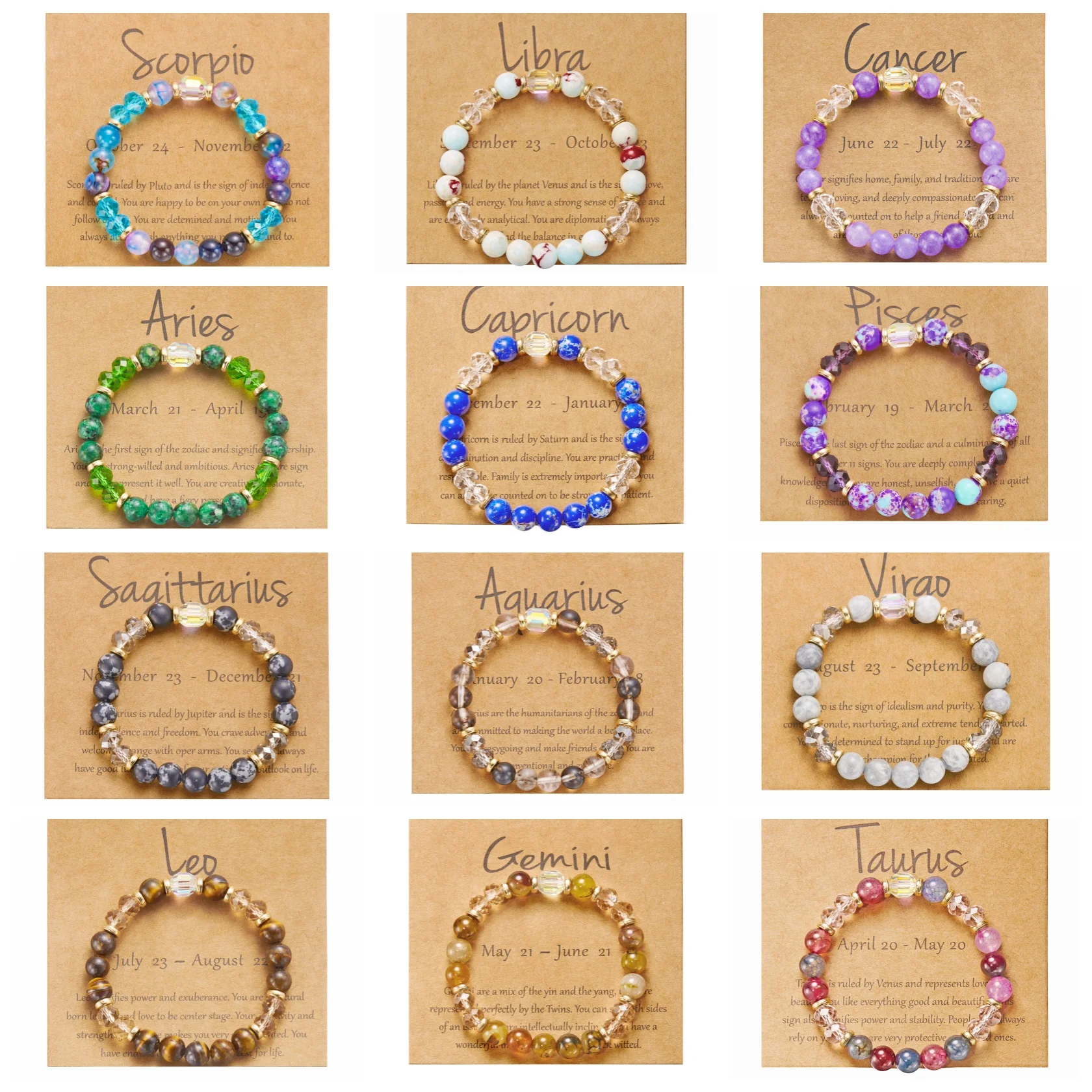 

Natural Stone Crystal Beads 12 Constellation Bracelets for Women Men Exquisite Zodiac Symbolize Bracelet Jewelry Birthday Gifts