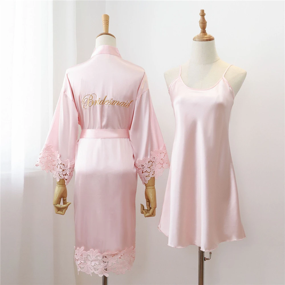 Sexy Lace Bride Bridesmaid Kimono Dresses Robes Women Home Gown Intimate Lingerie Wedding Robe Set Night Sleepwear Bathrobe 2PCS