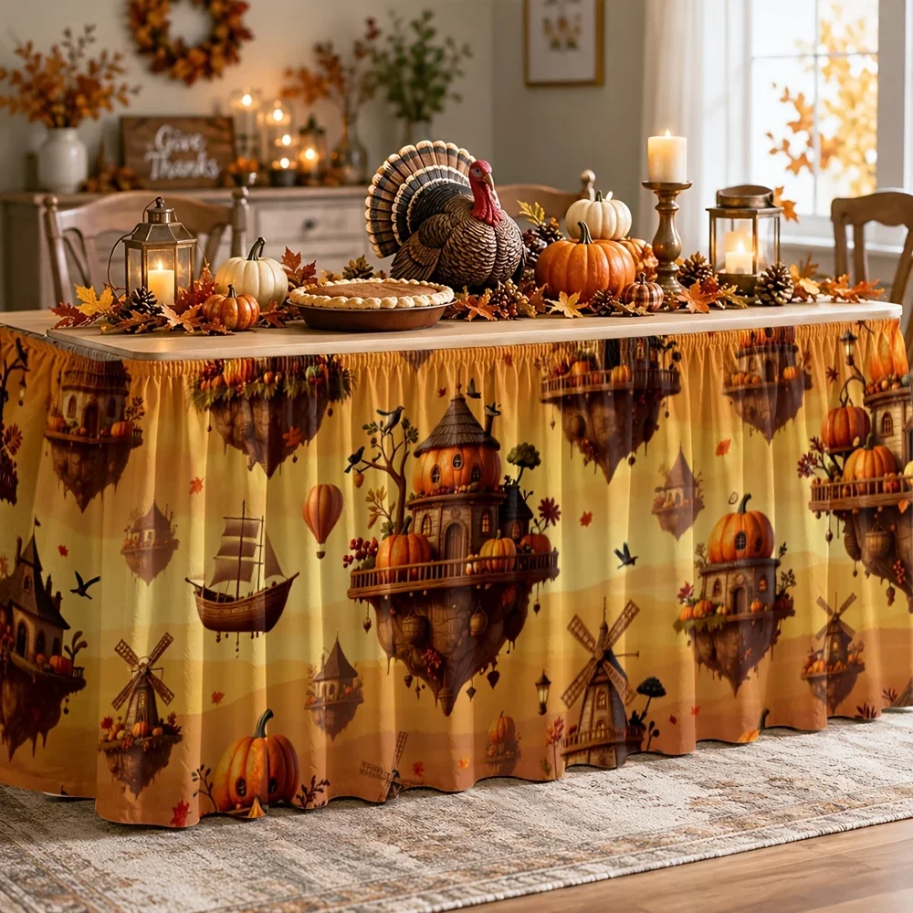 1-piece set. Striped table skirt. Suitable for weddings, birthdays, parties - quirky floating island print