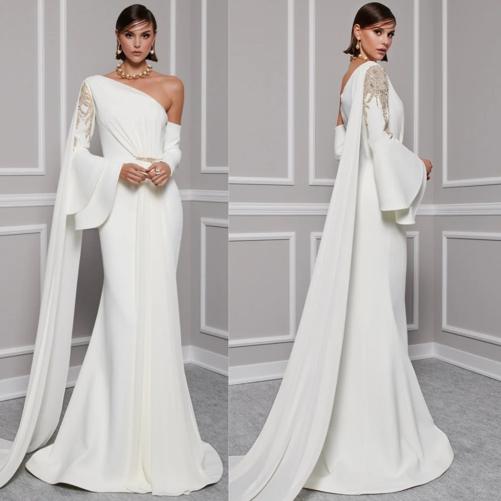 

Customized High Quality Jersey Sequined Pleat Trumpet One-shoulder Long Dresses Bespoke Occasion Pastrol