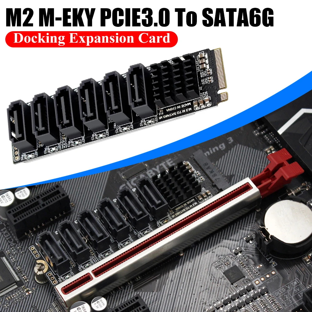 

M2 M-EKY PCIE3.0 To SATA6G PCIE Riser Overvoltage Protection PCI Expansion Card PC Computer Expansion for Hard Disk Support SATA