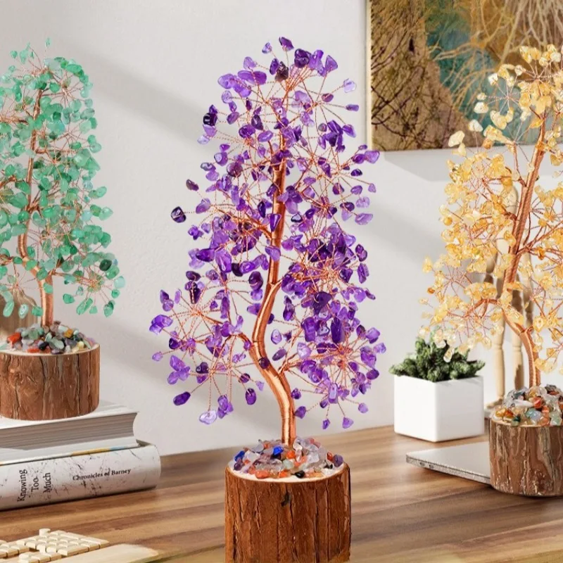 Natural Crystal Tree with Colorful Stone Base Money Tree of Life and Christmas Versatile Design for Home Office Desk Decoration