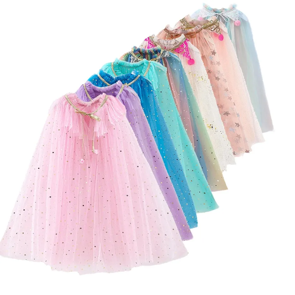 Meisje kostuum kinderen elegante jurk cape kinderen kerstmis halloween party aanbod meisje tule mantel elsa rapunzel cosplay accessoire