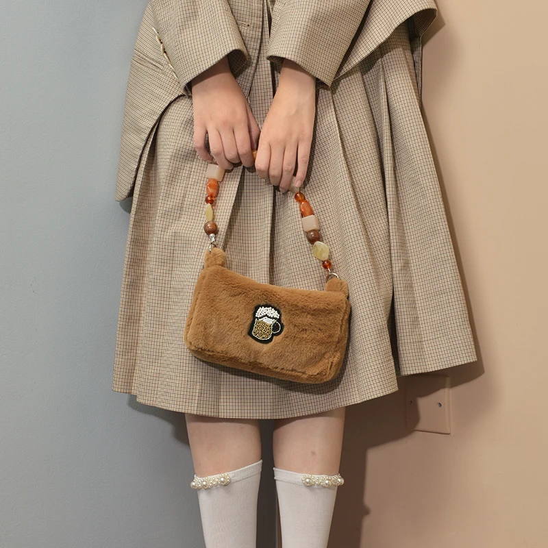 

Multi Color Fluffy Mini Handle Bags Chic Design Cute Versatile Underarm Bag Autumn Female Daily Out Phone Lipstick Bags