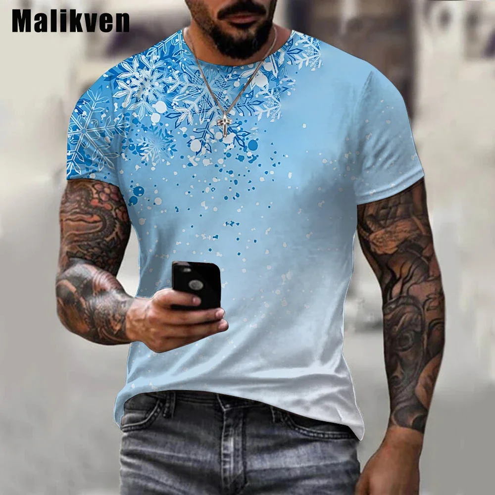 2024 New, Men's Summer Snowflake Print T-shirt, 3D Printing, Unisex Top, Fashion, Creativity, Snow Comfort and Cool