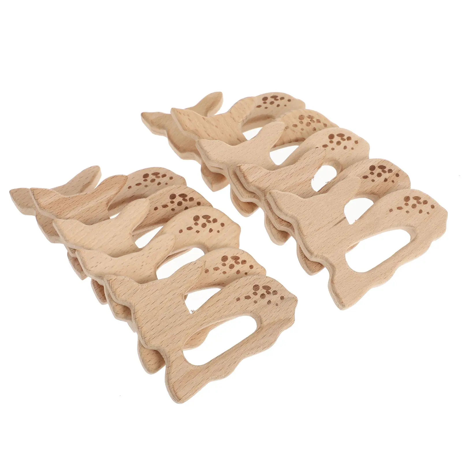 10 Peças de Pingente de Madeira de Faia para Bebê, Mordedor em Forma de Desenho Animado, Adornos para Corrente de Chupeta, Seguro e Biodegradável