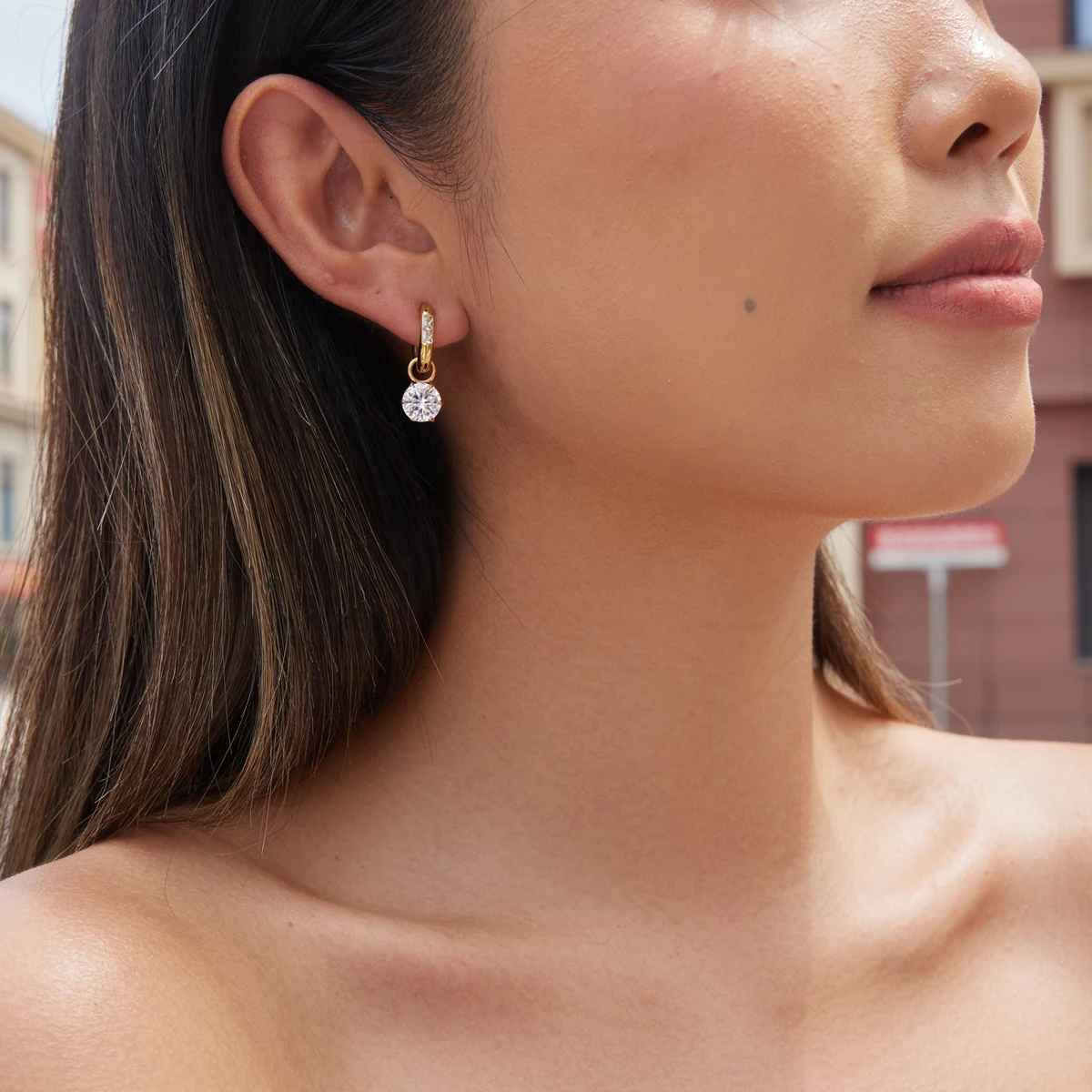 Yori Stainless Steel Cubic Zirconia Pendant U-shaped Earrings Minimalist Metal Fashion Pvd Gold Color Jewelry Women