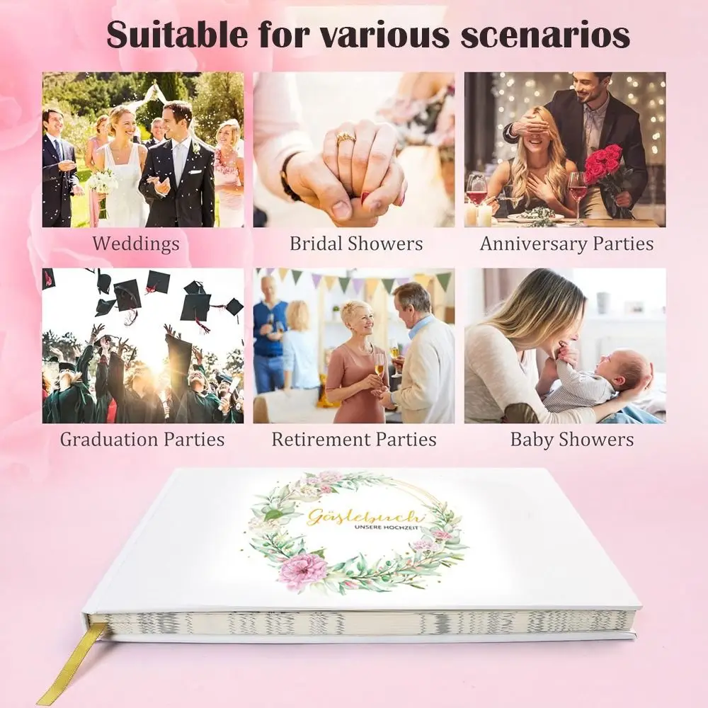 Personalized Wedding Guest Book Line Inner Pages Flower Design Wedding Memory Book Wedding Receptions Wedding Registry Guestbook