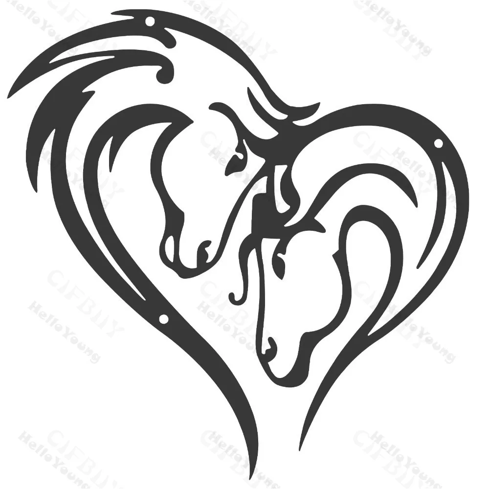 Silhouette Double Horse Head Metal home decor Art Heart Shaped Horse Black Metal Wall Hanging Decoration Bedroom Living Room Ga