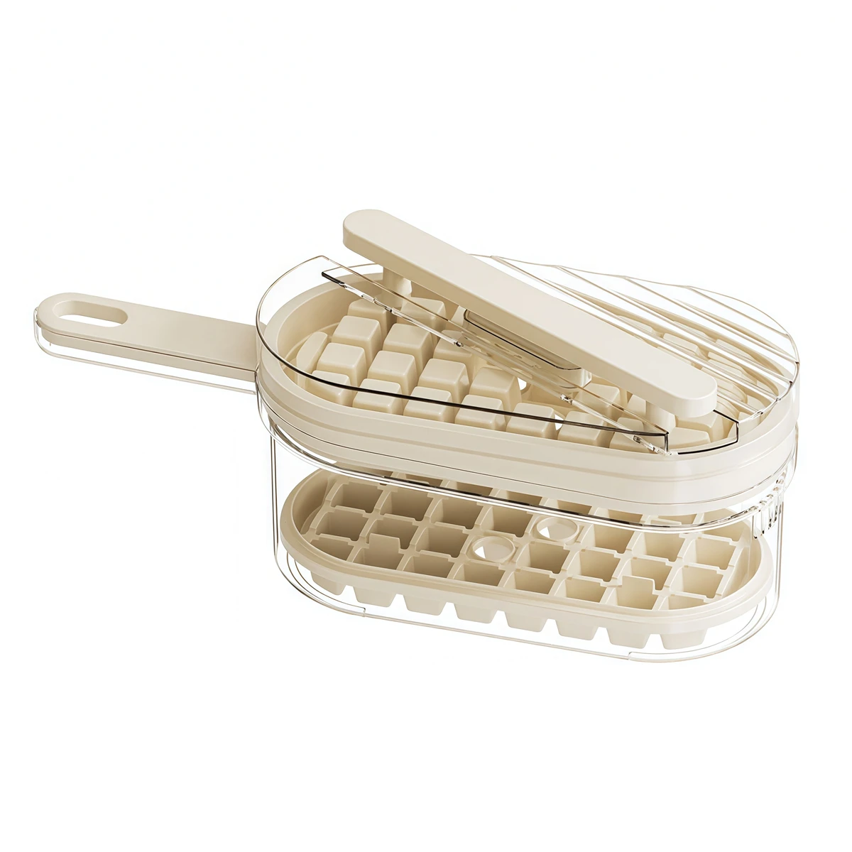 64 Grid Ice Cube Tray with Press Release Feature Leakproof Storage Bin and Lid Stackable for Multi use Ice Making