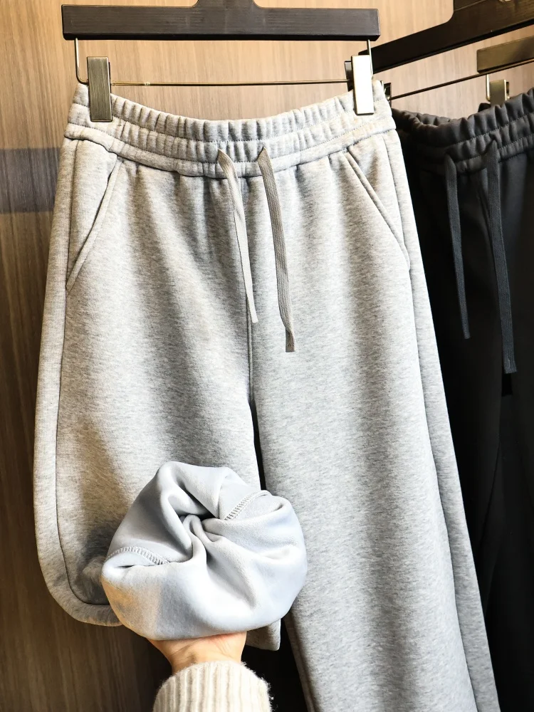 

Warm Casual Pants for Men 3D Anti-Wrinkle Cound Baby Velvet Autumn Winter Straight Loose Slimming Thermal Straight Leg Pants