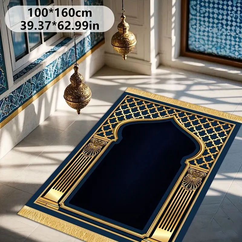 VIKAMA Tibetan Blue Gilded Geometric Arches Mosque Arches Worship Carpet Wear resistant Portable Home Worship Mosque Pilgrimage view 4