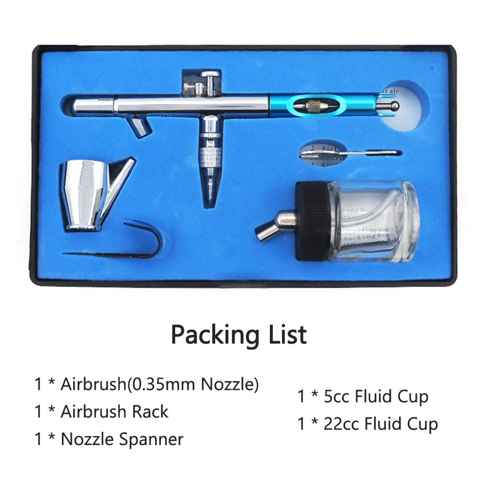 0.35mm Siphon Feed Dual-action Airbrush Kit Set Spray Gun with 5cc & 22cc Fluid Cup for Art Craft Painting Nail