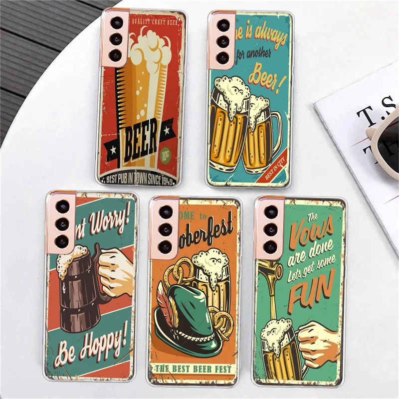 Beer Cup Barley Vintage Rusty iron plate Phone Case For Samsung S21 S23 FE S20 Plus Galaxy S24 S22 Ultra Capa S10 S10E S9 S8 S7