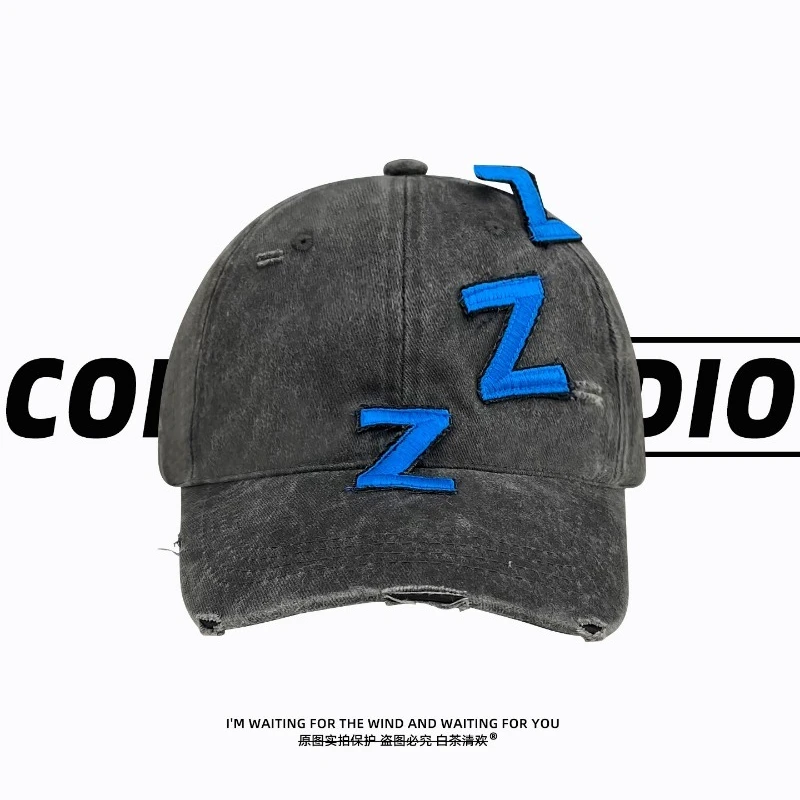 Niche Personality Letter Embroidery Washed Cotton Destruction Baseball Cap Men and Women Spring and Summer Shade Hip Hop Hat