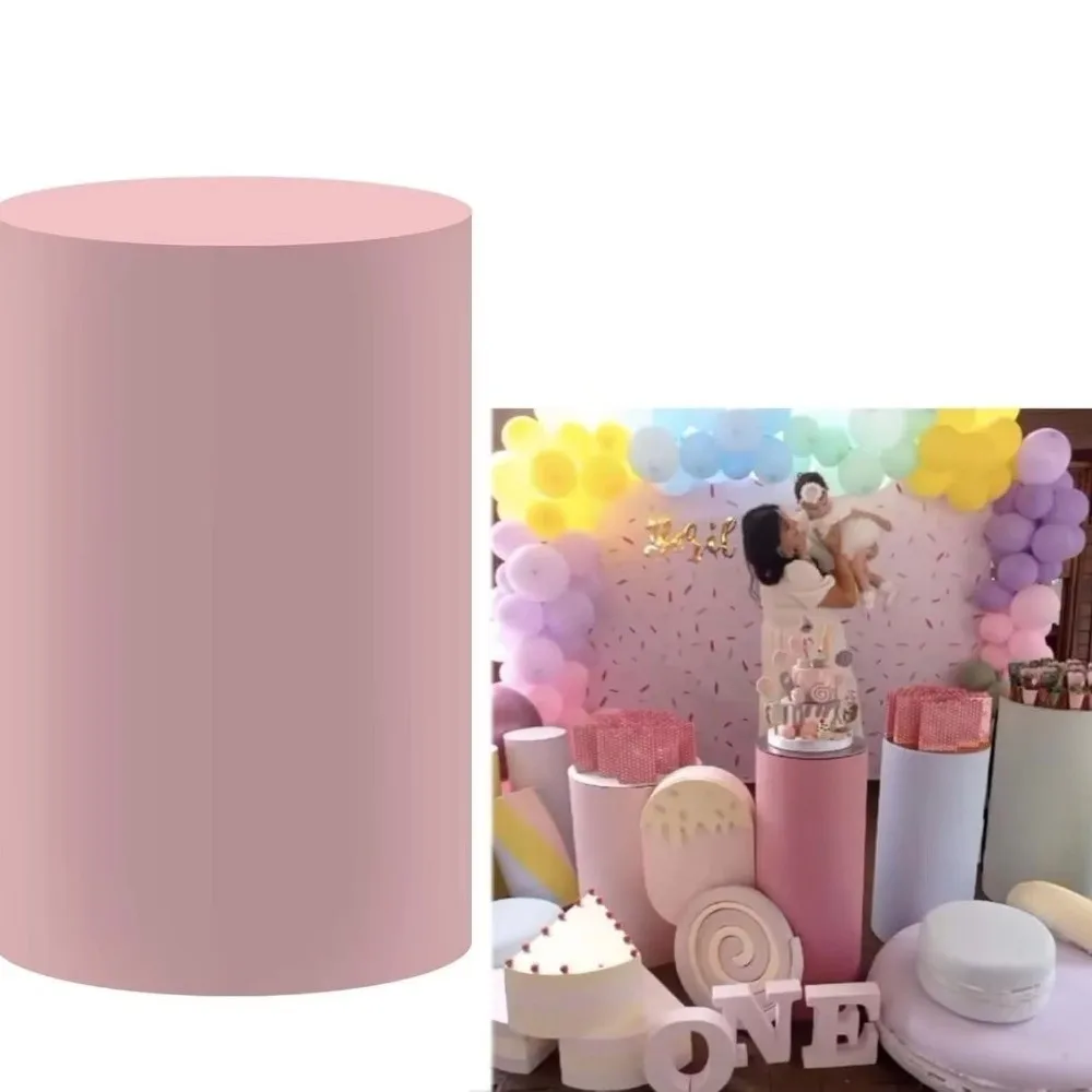 DIY Solid Color Cylinder Cover Reusable Polyester Desserts Tablecloth Party Wedding Decor Cake Column Backdrop