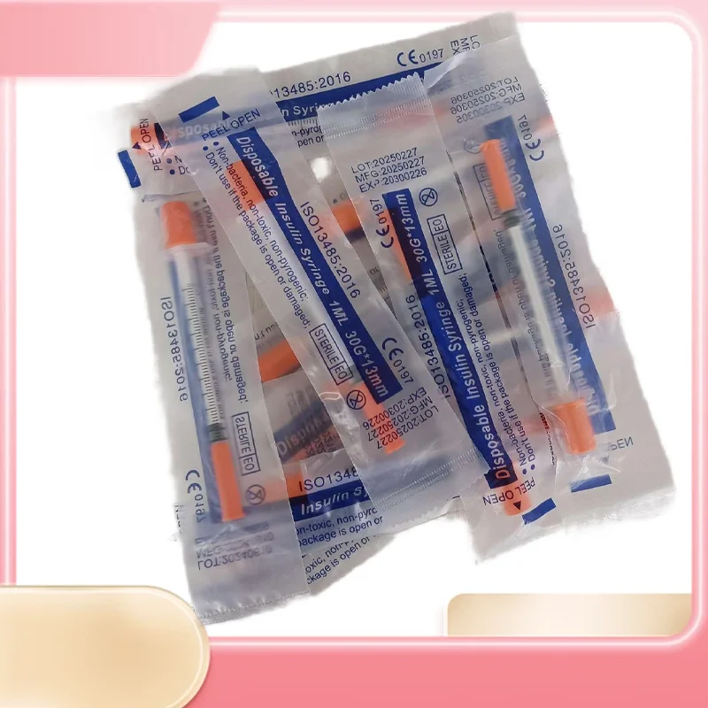 100/500Pcs 1ml 0.5ml 1ML U-40 Disposable Insulin Syringe, Sterile Insulin Injector Syringes for Single Use Individual Packed